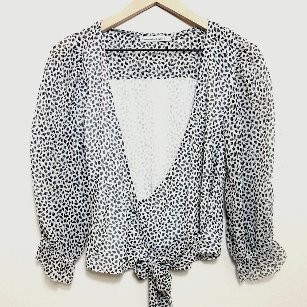 ABERCROMBIE & FITCH Sheer Black and White Animal Print Spotted Leopard Blouse